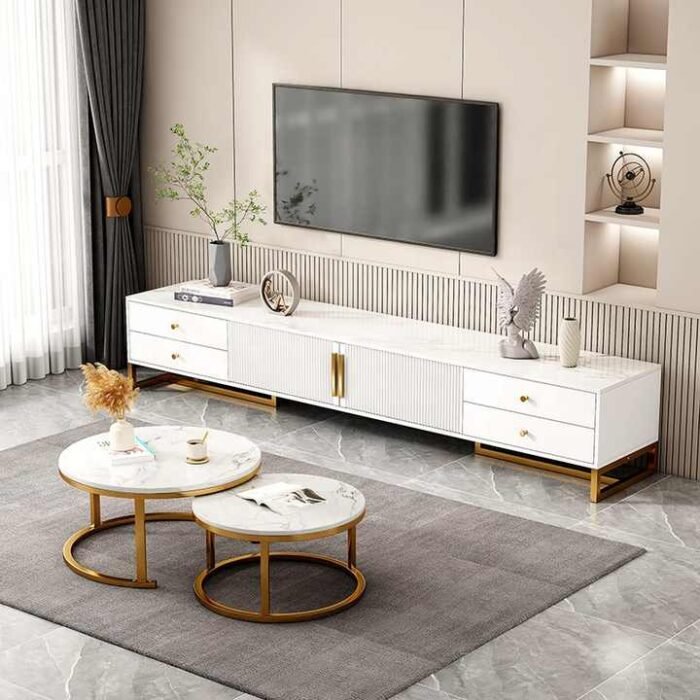 Modern Wooden TV Stand Cabinet – White MDF | WD WF565