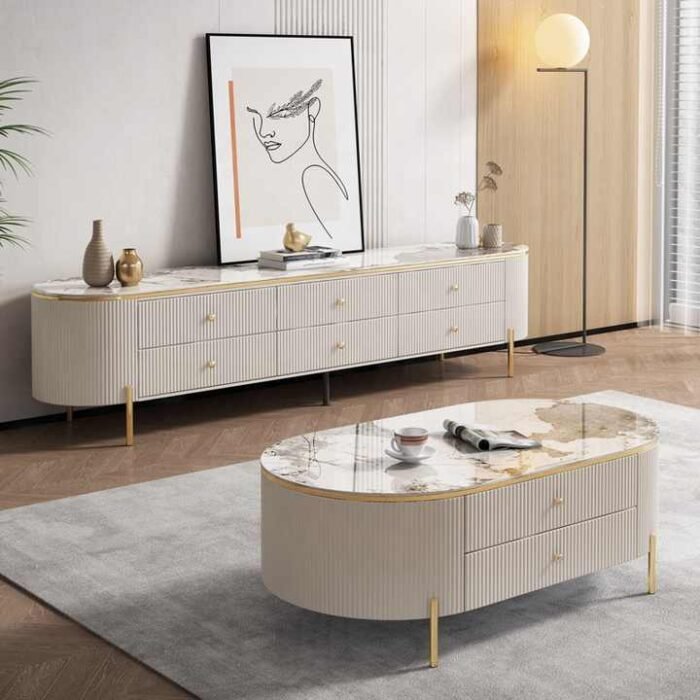 Modern Wooden TV Stand – White MDF with Glass Accent | WD WF560