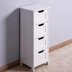 White Narrow Bathroom Storage Cabinet with Drawers – WD WF65B