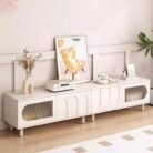 Modern Wooden TV Stand – White MDF with Glass Accent | WD WF560
