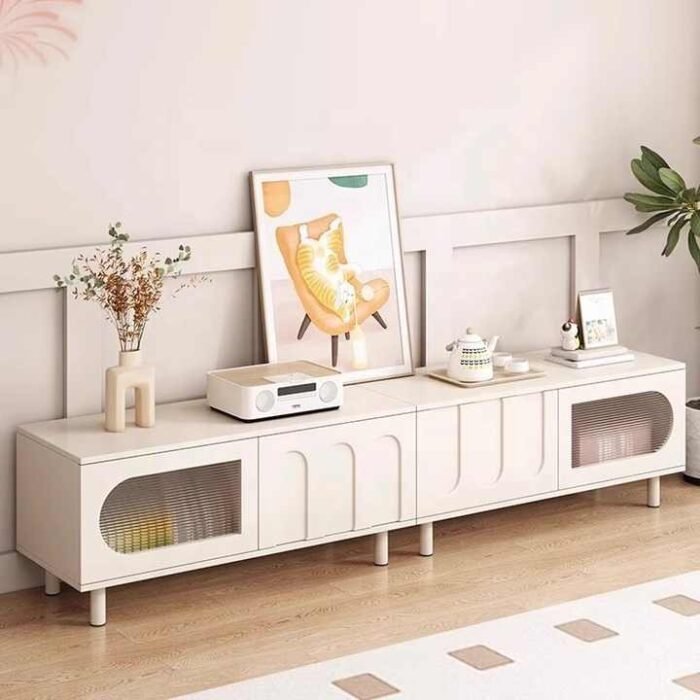 Modern Wooden TV Stand – White MDF with Glass Accent | WD WF560