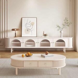 Modern Wooden TV Stand – White MDF with Glass Accent | WD WF560