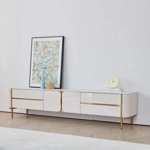 Curved Corner White TV Cabinet with Glass Door – WD WF566