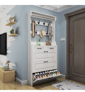 WF752 Shoe Cabinet with Coat Rack | Wood Storage Cabinet