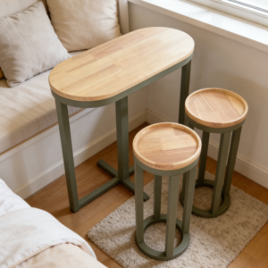 2026 Multifunctional Nesting Table Set 3 Piece Bar Table with Stools Solid Wood Top for Small Space Saving Modern Nesting Coffee Bar Table