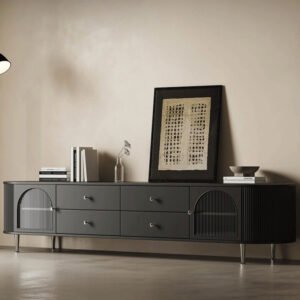 Nordic Black TV Cabinet TV Stand with Doors & Storage Drawers Adjustable Shelves Living Room Furniture
