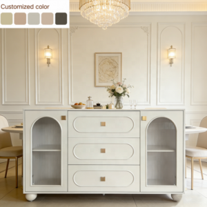 Wooden Kitchen Furniture Pantry with Storage Drawer and Modern Sideboard Cabinet with Shelves for Dining Room or Living Room