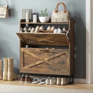Modern MDF Wood Shoe Rack Simple Design Home Furniture Easy Install Foldable Entryway Storage Cabinet