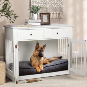 2026 New Dog Crate Furniture Double Doors Drawers Storage Industrial Wooden Pet Kennel Indoor Dog House