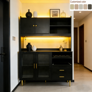 Black Modern Luxury Sideboard Buffet Cabinet with LED Light Large Storage Wine Rack for Kitchen Dining Room